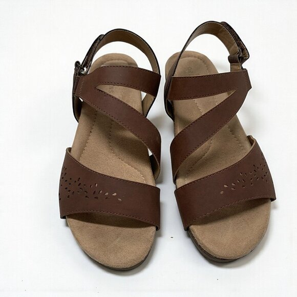 Earth Origins Karlie Sandals Brown Laser-Cut Leather & Adjustable Straps Sz 9 - Picture 3 of 9
